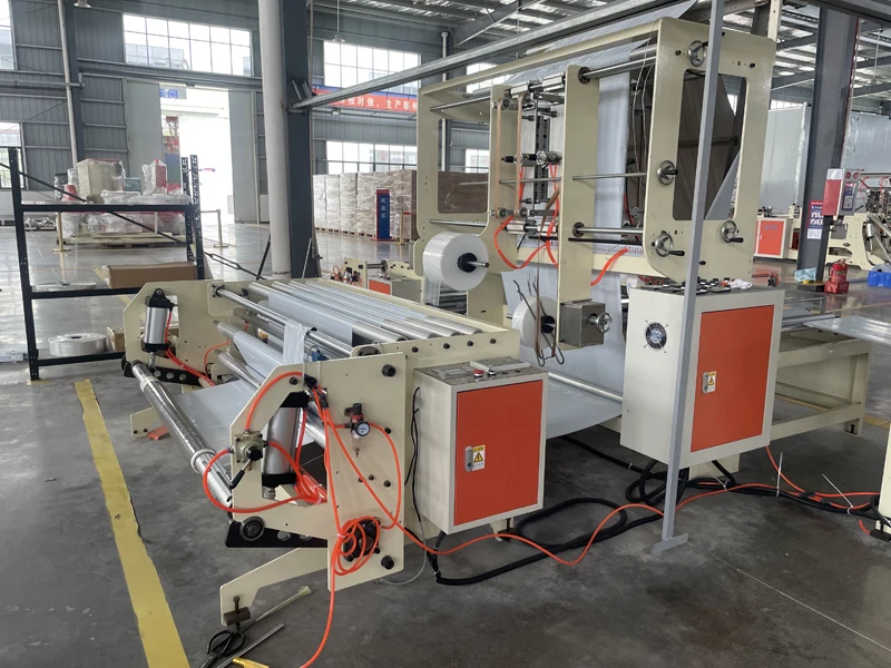 High speed HDPE LDPE plastic film folding and rewinding machine for bag roll side sealing bag