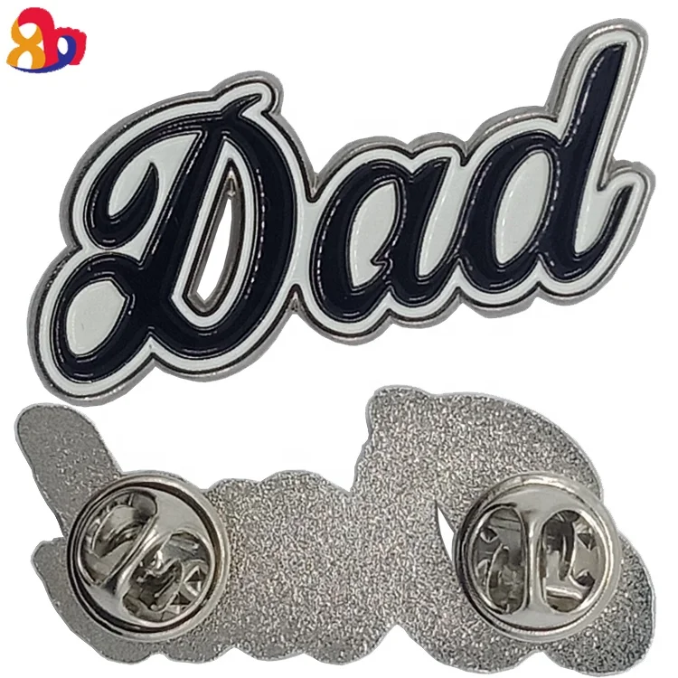 Promotion wholesale custom zinc alloy dad appellation character digital display name metal pin badge