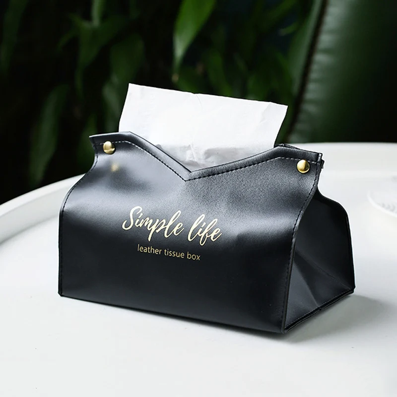PU Tissue Holder Dispenser Soft Napkins Paper Tissue Box with Large Open Button Closure Bedroom High-Grade Tissue Box
