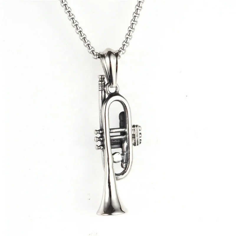 Wholesale fashion 316l stainless steel jewelry musical instrument trumpet necklace for men