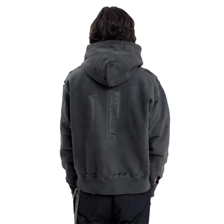 Finch Garment custom distressed hoodie heavyweight pullover vintage hoodie hip hop ripped men sweatshirt