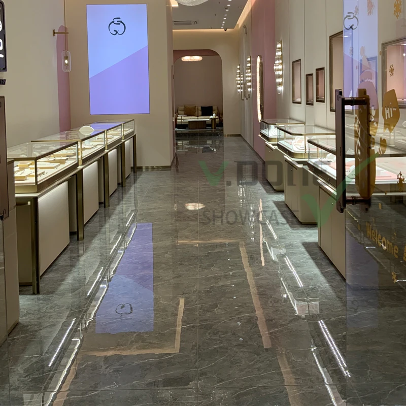 luxury Jewelry Store Design glass Showcase display Cabinet standing jewellery shop counter kiosks  for mall with light