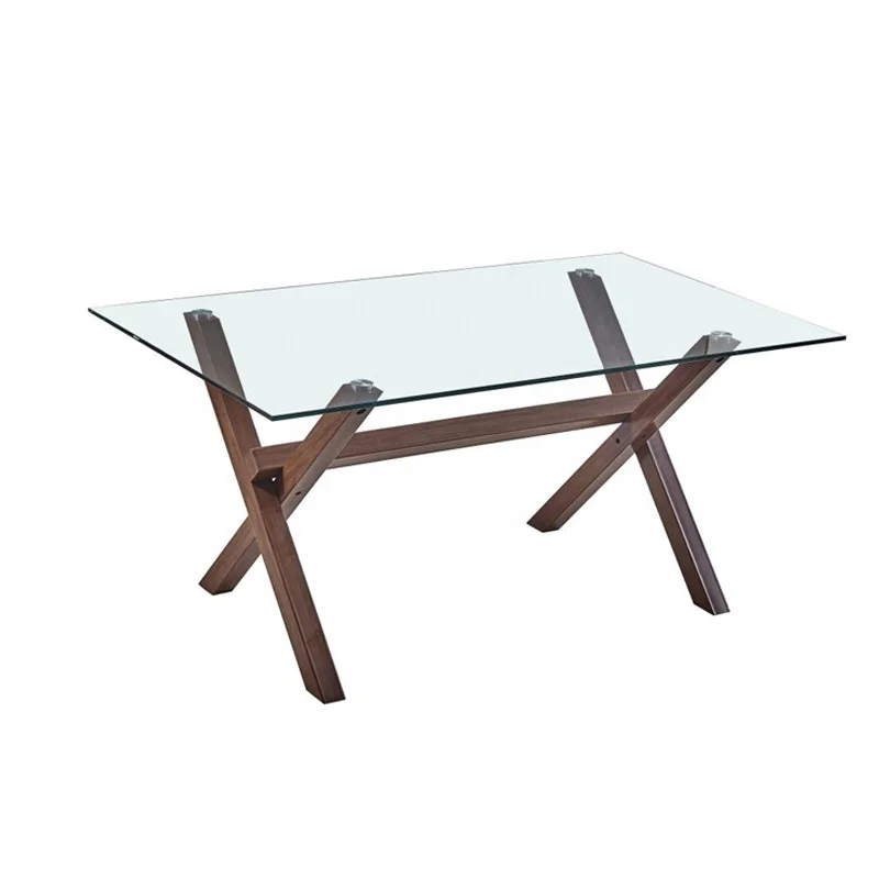 Factory wholesale Modern design large wood clear tempered glass dining table	4/6 seaters wooden dining tables and chairs