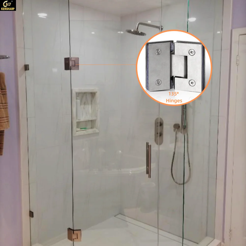 Heavy Duty Stainless Steel 135 Degree Glass Screen Panel Glass To Glass Clamp Shower Hinge Shower Door Double Side Hinge