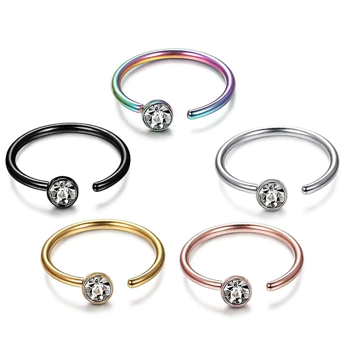 
316 Surgical Steel Nose Hoop Ring with stone Body Jewelry Piercing Unisex 