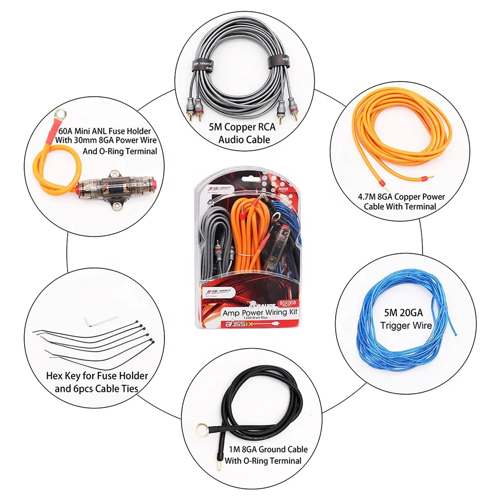 8 Калибр автомобильный аудио усилитель монтажный комплект проводки