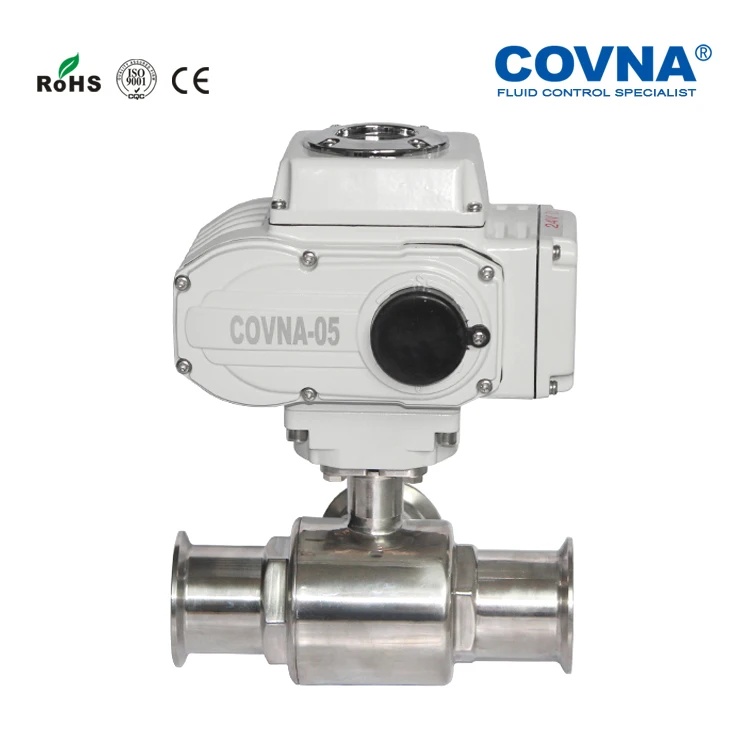 COVNA Electric Actuator Valve 3 Way 24 Volt Ac 220 Ss304 Tri-Clamp Motorized Ball Valve 3 Way  Electric  Ball Valve