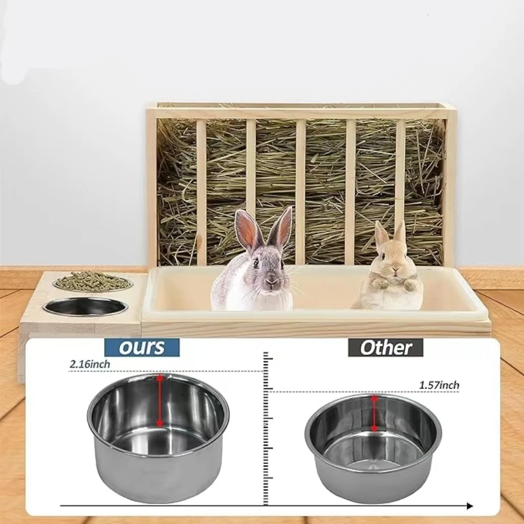 Caoxian Huashen Rabbit Hay Feeder Litter Box Wooden Rabbit Hay Feeder Guinea Pig Hay Rack  Toilet Small Animal