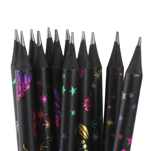 Black wood pencil pupil HB cartoon creative color printing pencil with drill