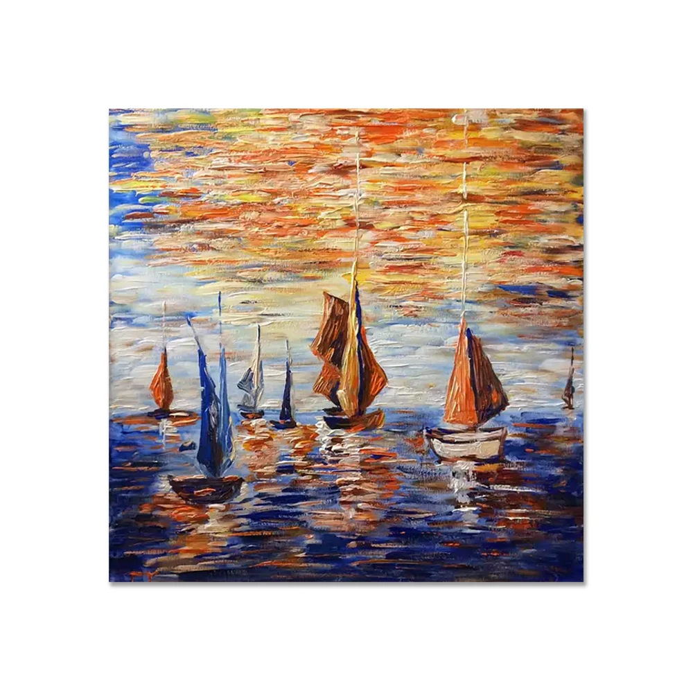 Pure handmade famous seascape landscape abstract sailboat oil painting