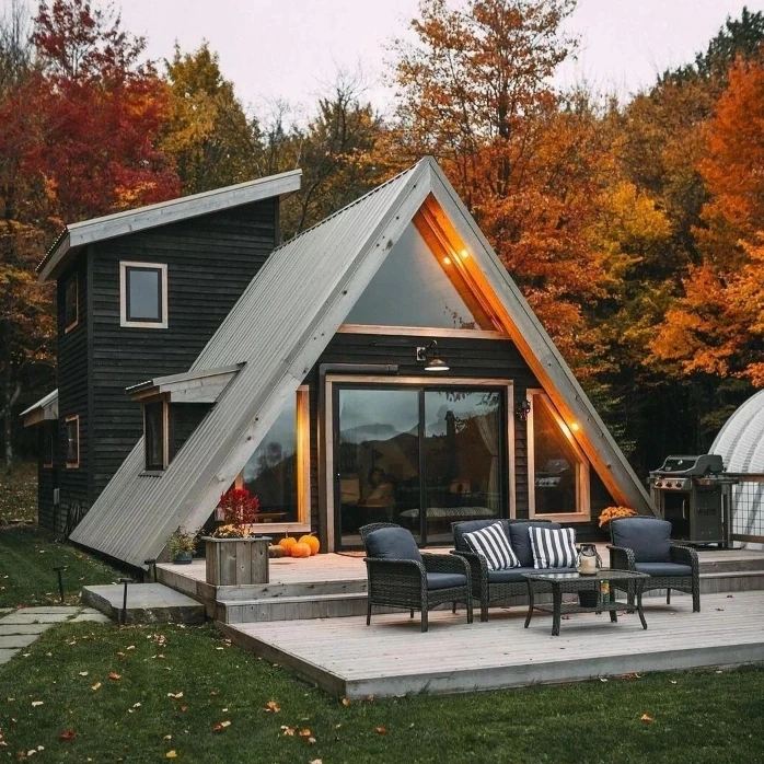 Steel A Frame Prefabricated Cabin Cottage Houses EPS Cement Sandwich Panel  Prefab Tiny House Tent For Camping