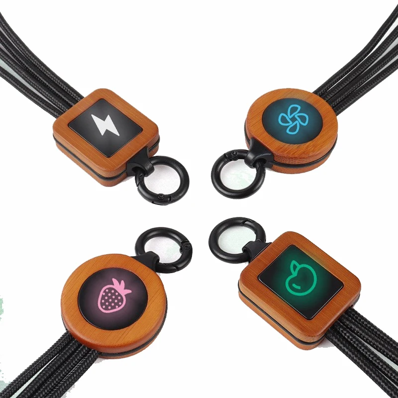 2024 New design promotional cheap wooden phone cables with led display charge type c to lightning cable fast charging