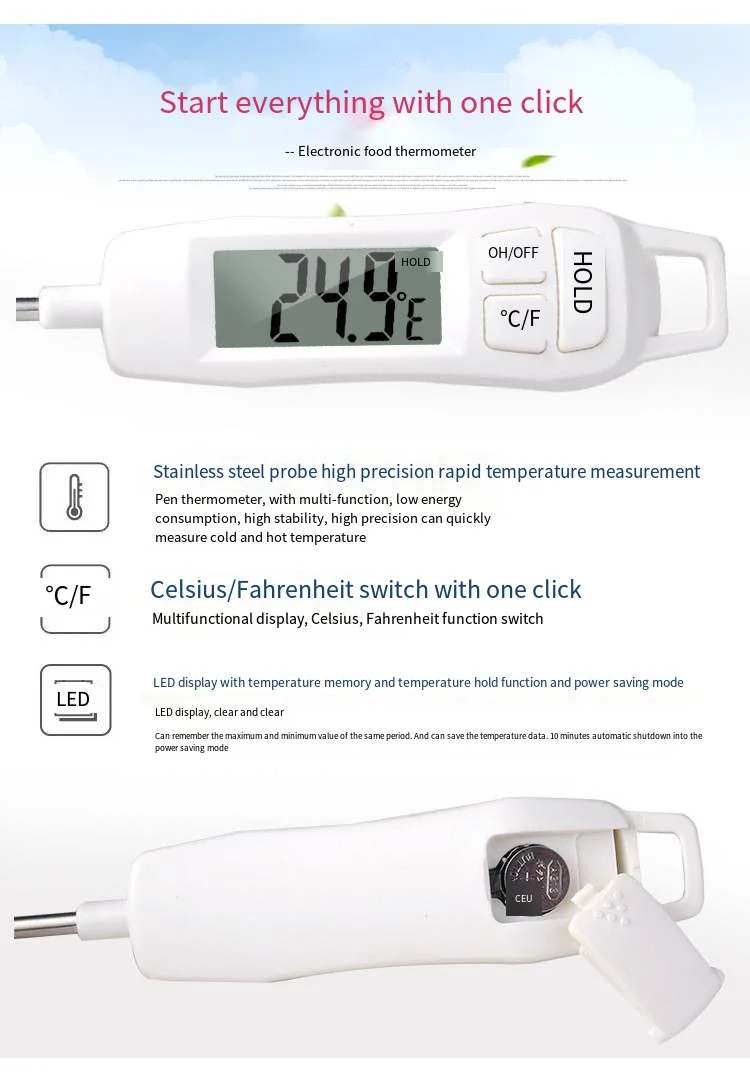 Xiuda TP400 Digital Food Temperature Gauge Quick Reading Electronic Probe Baking Baby Care Water Oil Temperature Measurement