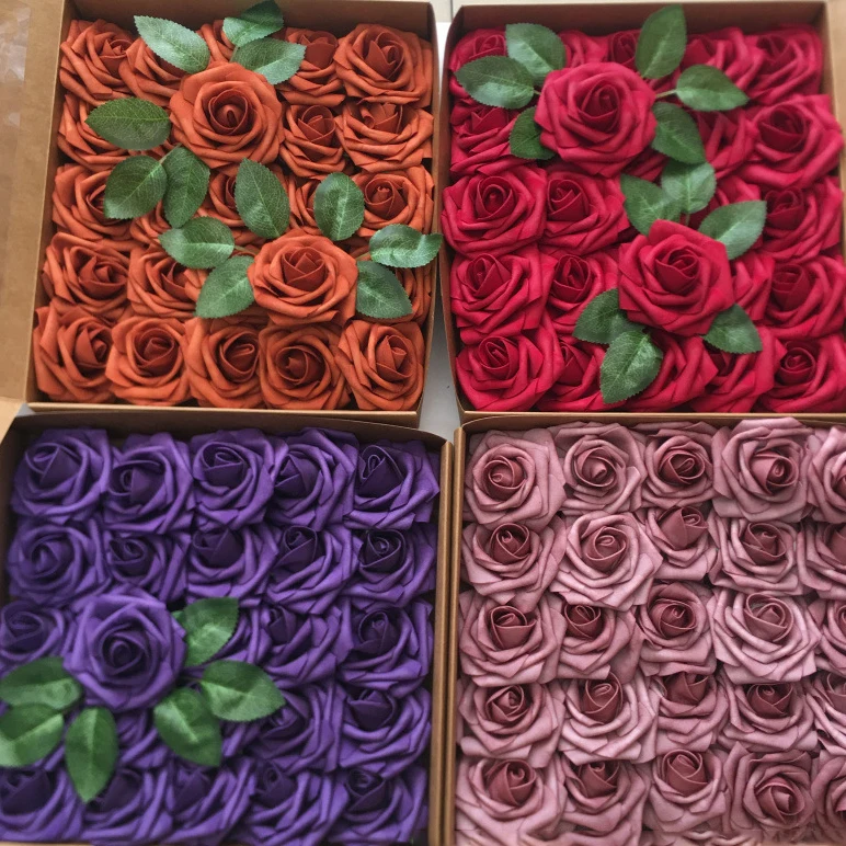 Artificial Flowers Multi-color Foam Roses with Stems 25pcs for DIY Wedding Bouquets Bridal Shower Party Decoration