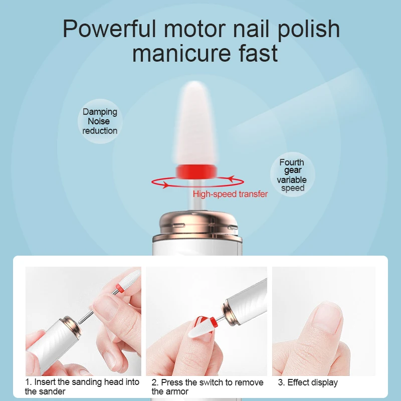 Mini Electric Nail Drill Apparatus for Manicure Gel Cuticle Remover Pedicure Machine Milling Drill Bits Set Polishing Cutters