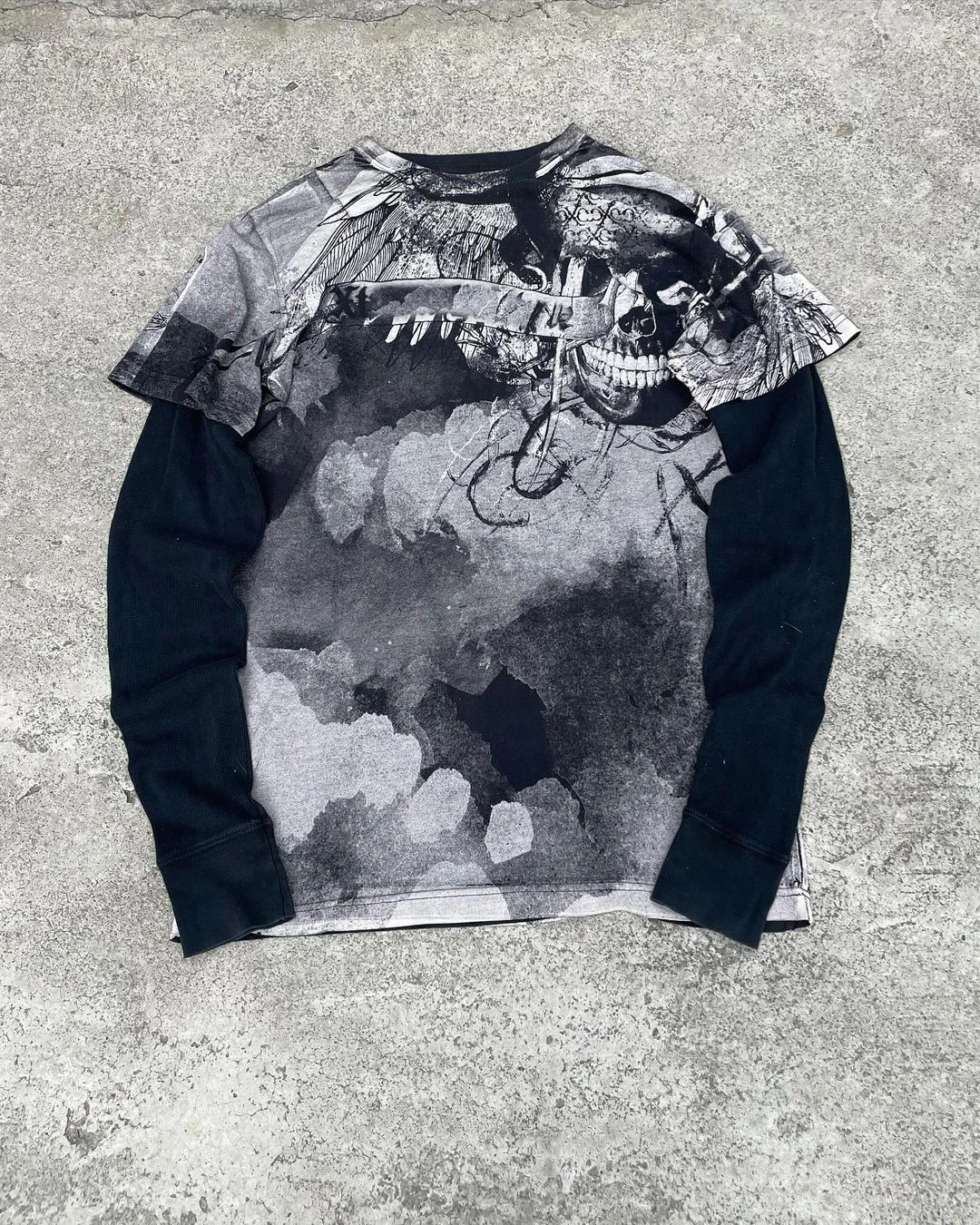 Hip hop Clothes manufacturer custom dtg print oversize tshirt Custom Pattern Wolf Animals Double Layer Long Sleeves T shirts men