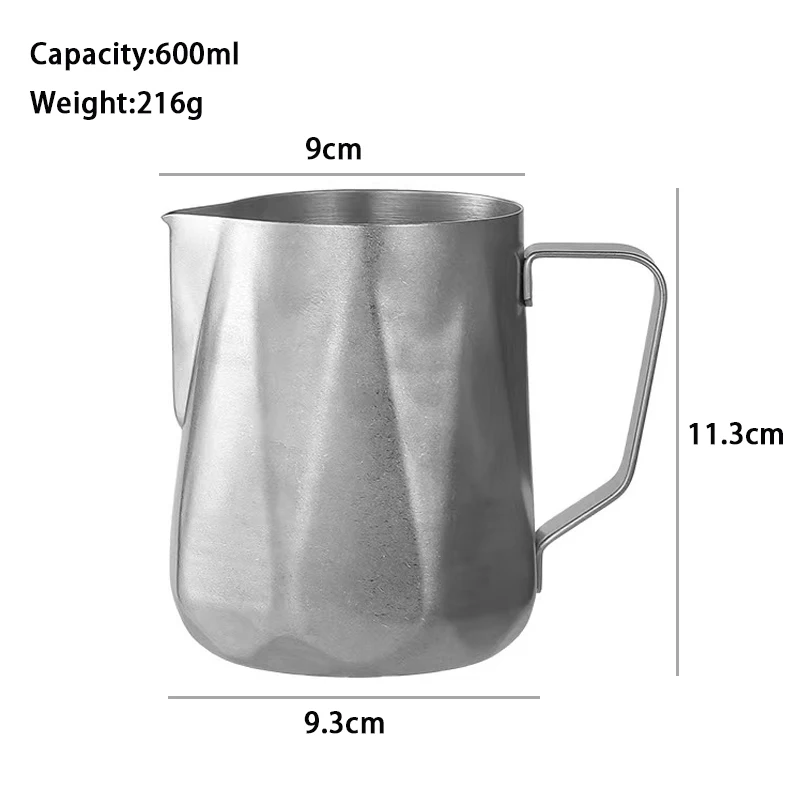 2024 latest hot sale Milk Frothing Pitcher Irregular Edge Design Stainless Steel Milk Frothing Cup 350/600ml