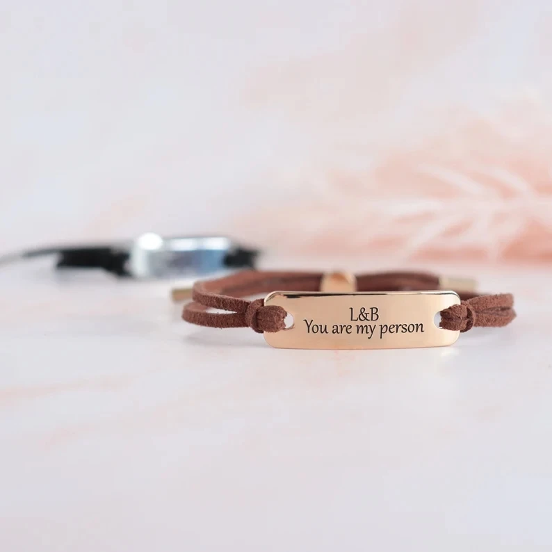 Fashion Stainless steel Jewelry Couples Cord Leather Bracelet Personalized Custom Text Name Friendship Bracelets For Lover