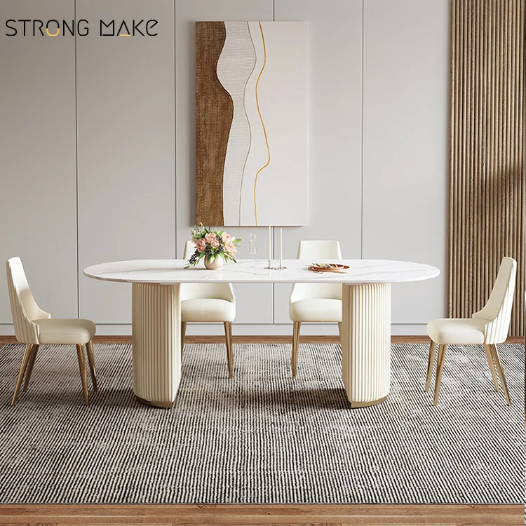 Contemporary Nordic White Mables Dinning Table Modern 4 Seater Oval Small Marble Dining Table Set 4 Chairs