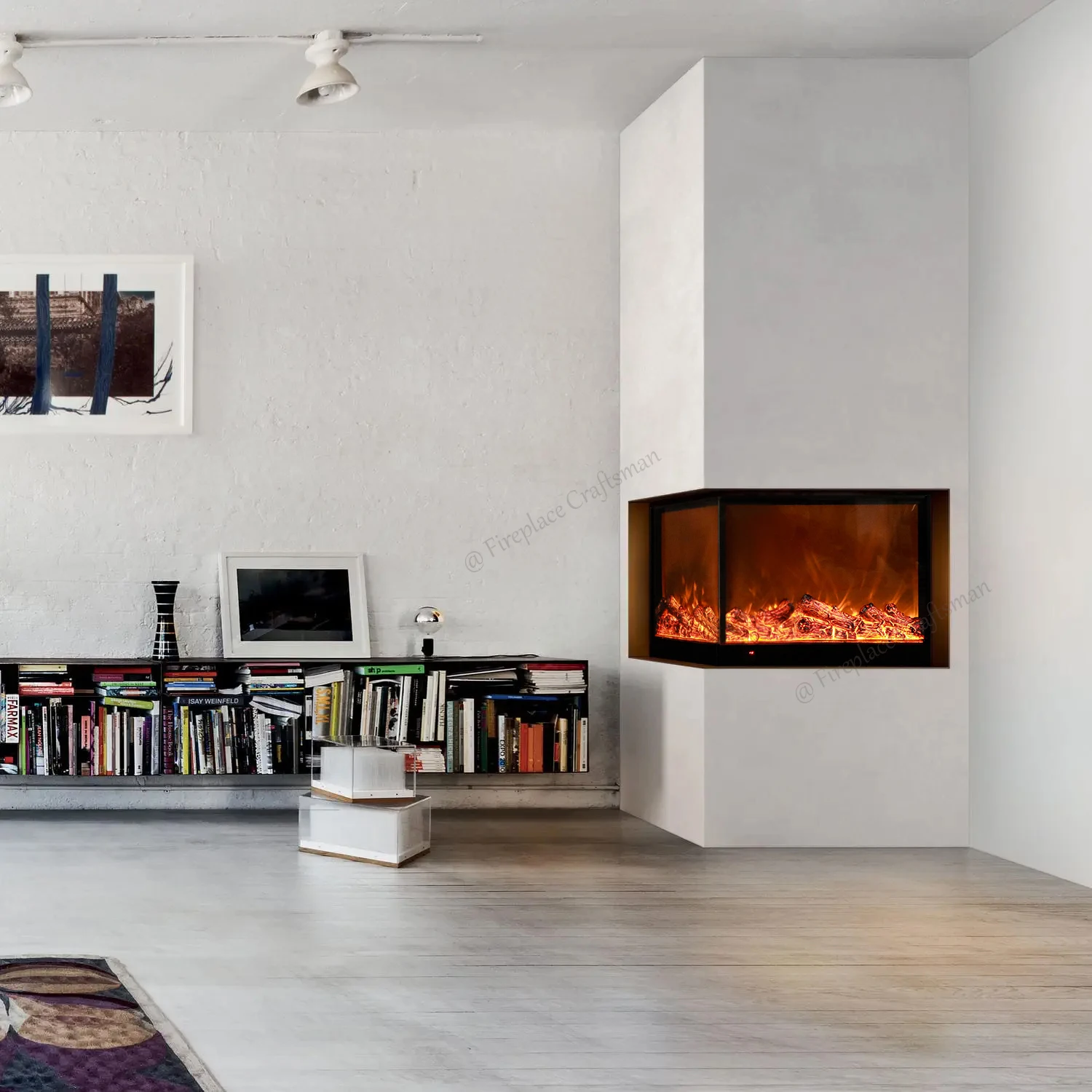 Modern Led Decorative Wandkamin Wall Mounted Recessed L-Shaped 2 Sided View Corner Fireplace Insert Electric Fireplace