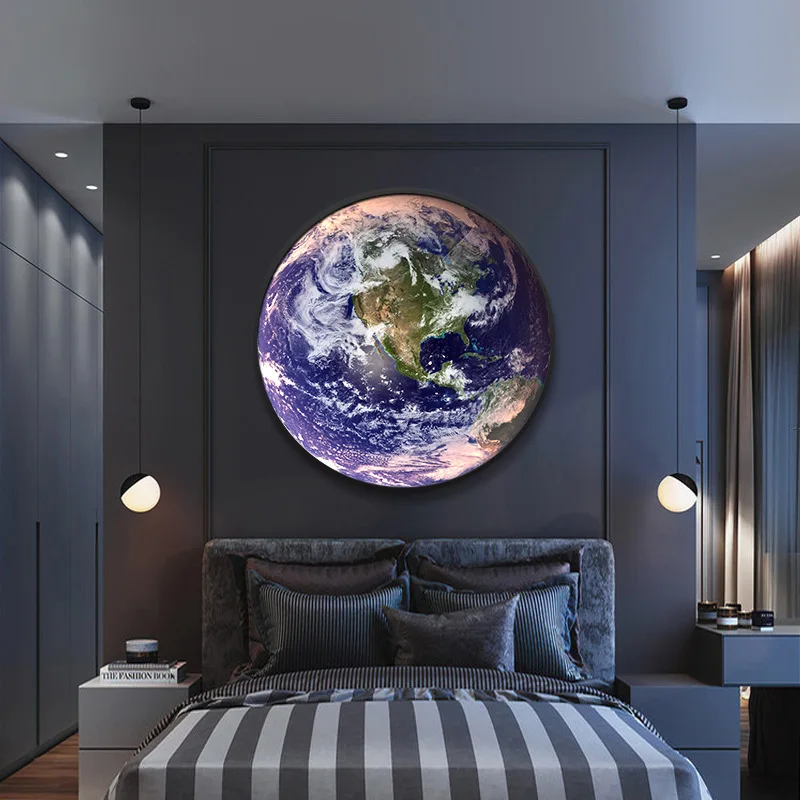 50-100CM Minimalist Modern Led Moon Wall Art Creative Planet LED Printed painting for Home living room Decor