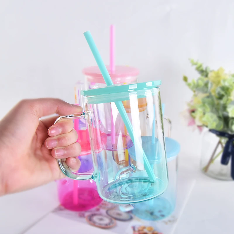 Hot Sale Bulk Can Jars 16Oz 17oz Reusable Travel Ice Glass Tumblers Mug For Cold Coffee Bubble Tea Boba With Handle