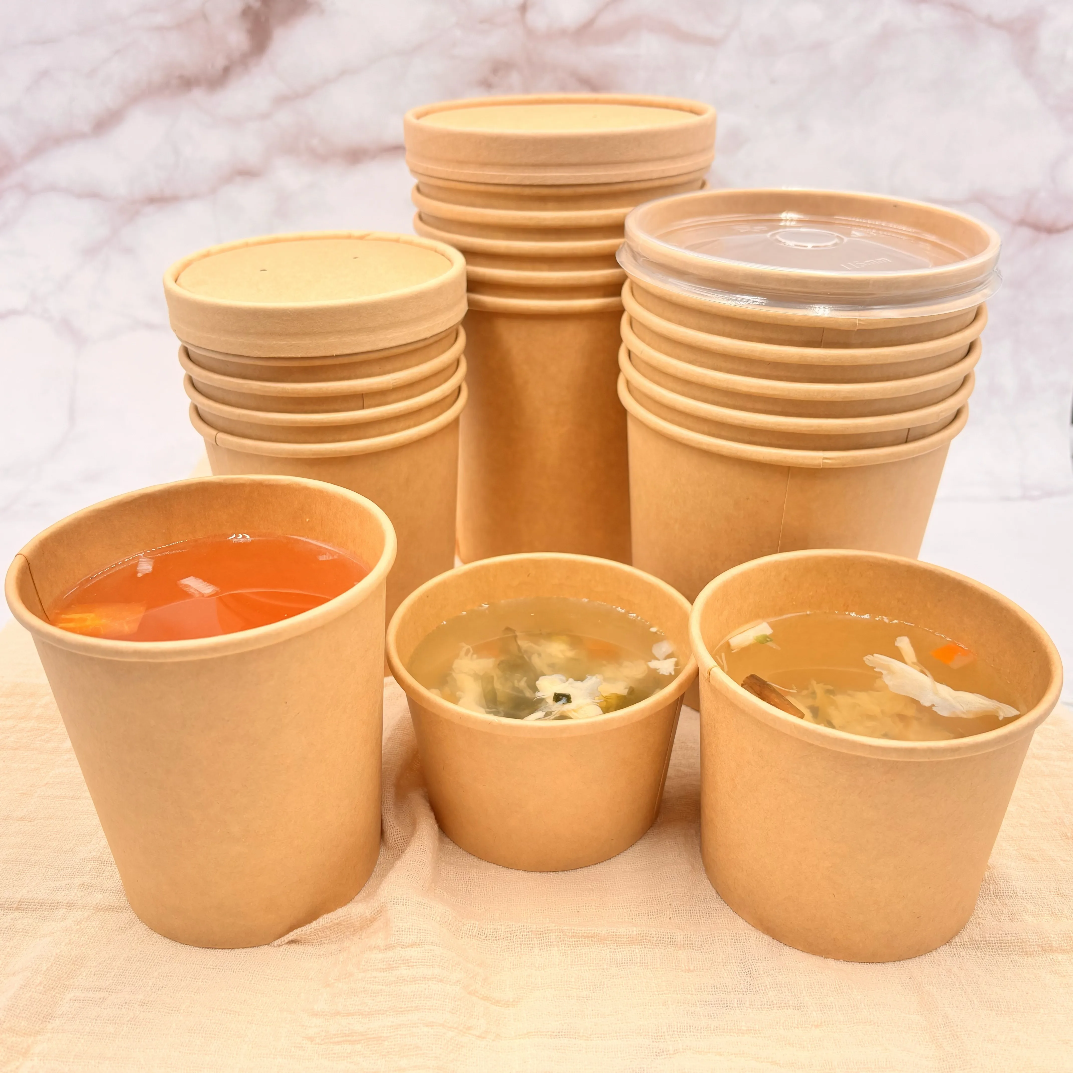 Soup Cup Recyclable Kraft Paper Soup Bucket Takeaway Container leakproof Catering Packing Custom Printing Logo Soup Container