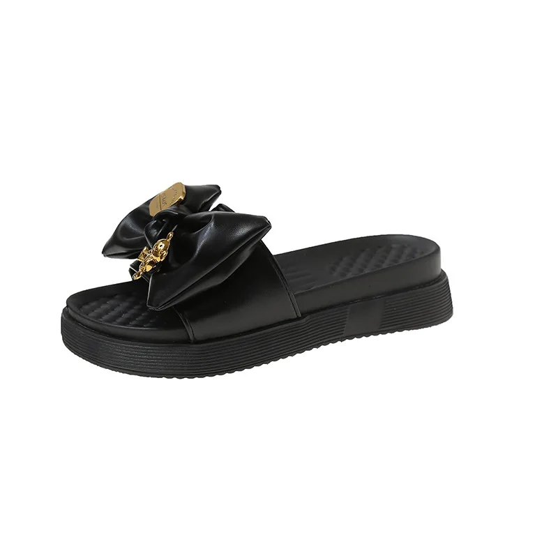 Wholesale Luxury Designer Custom European Double-layer Sponge Cake Bottom Bear Bow Women Slippers Platform