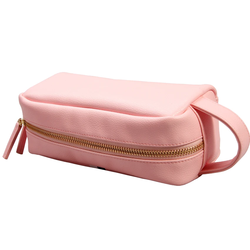 Women Pink PU Leather Quilted Travel Toiletry Bag lagy makeup bag