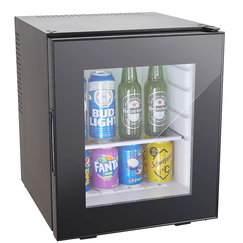 2024 Hot Sale Hotel Mini Bar Refrigerator 30 Liters Glass Door Noiseless thermoelectric Fridge Black