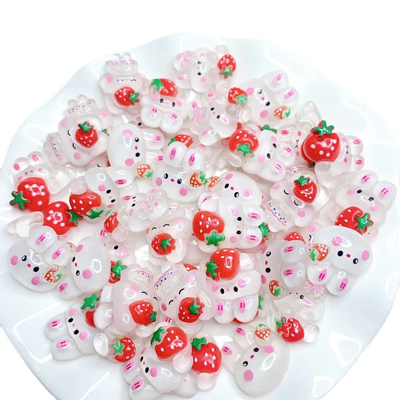 Hot DIY Accessories Transparent Rabbit Strawberry Bunny Shape Resin Craft Cute Decoration Phone Case Hair Bow Hairpin Brooch