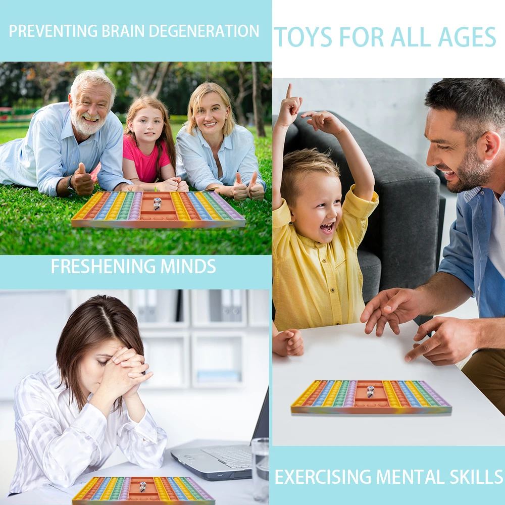 Amazon Release Stress Large Popping Game Board With Dice New Push Bubble Pad Popper Rainbow Chess Board Fidget Toy Games