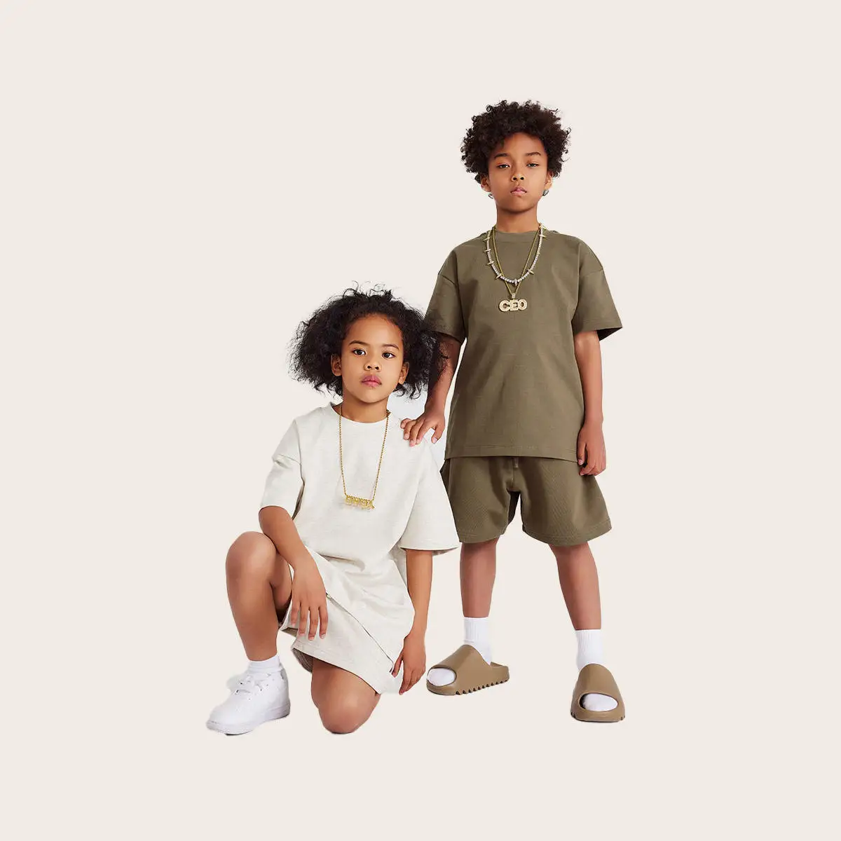 Printing On Demands Solid Color Children Sets Blank Tshirt Shorts With Custom French Terry Clothing For Kids