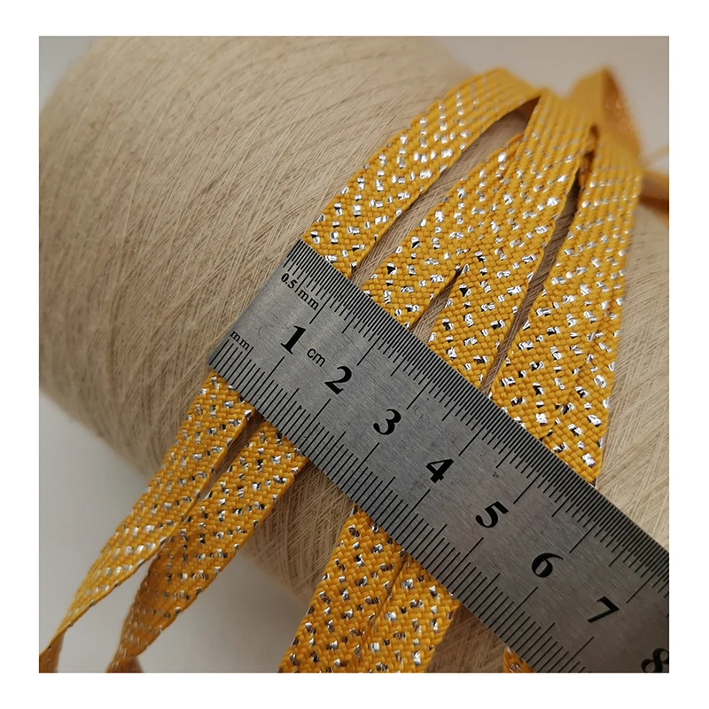 
10MM Gold single layer flat braid rope with Silver fiber for Clothing decoration 