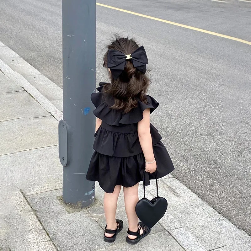 Flounced Underdress Black Cake Skirt Party Clothing 2-7 Year Old 2023 Fashion Dresses Korean Style 2 Years Girl Baby Dress