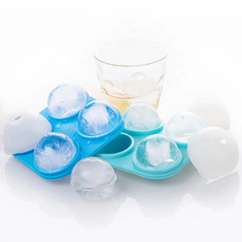 Factory Silicone Flexible Ice Cube Tray round shape 4 Cavity Ice Maker Whisky, ice cube molds silicone ball