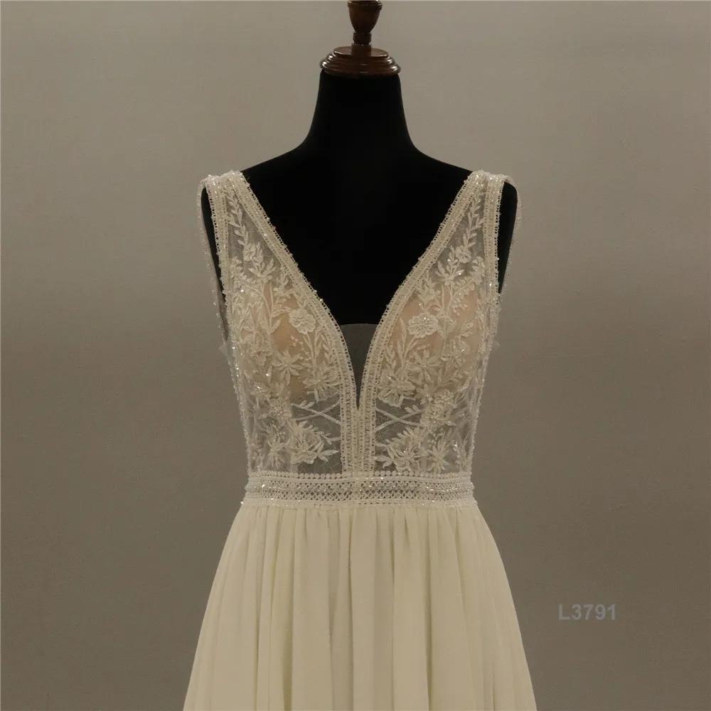 Elegant Lady Sweetheart Lace Applique ivory backless v neck Wedding Gown Bride