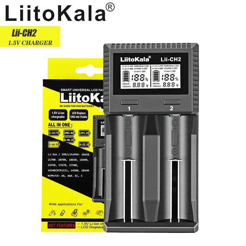 LiitoKala Lii-CH2 1.5V AA AAA Li-ion Lithium Rechargeable Battery Smart Charger For 3.2V 3.7V 18650 21700 26650 26700 18350