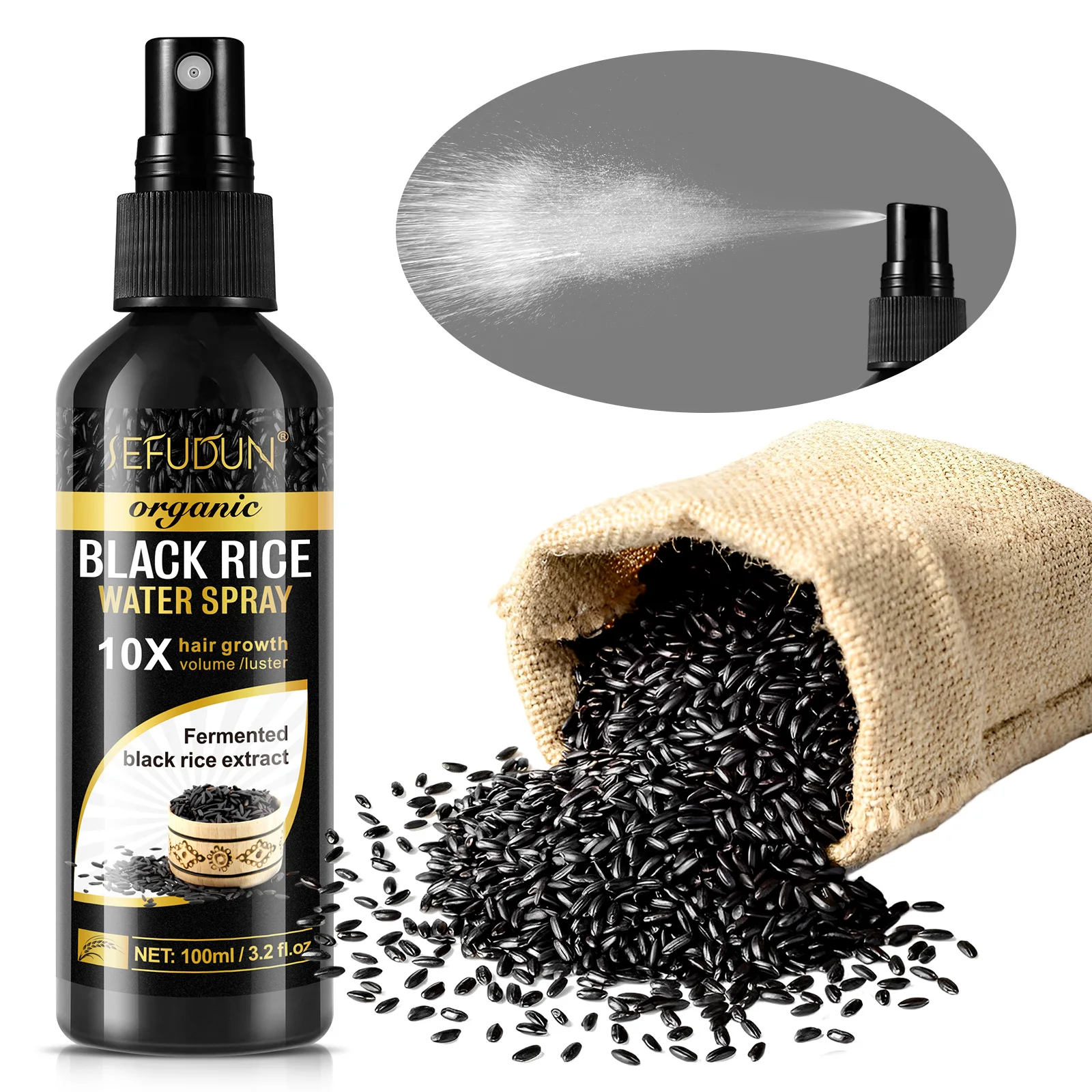 Fast Grow Hair Treatment Hair Loss Care Spray Biotin Black Rice Water Hair Growth Spray Serum For Men Women 100ml