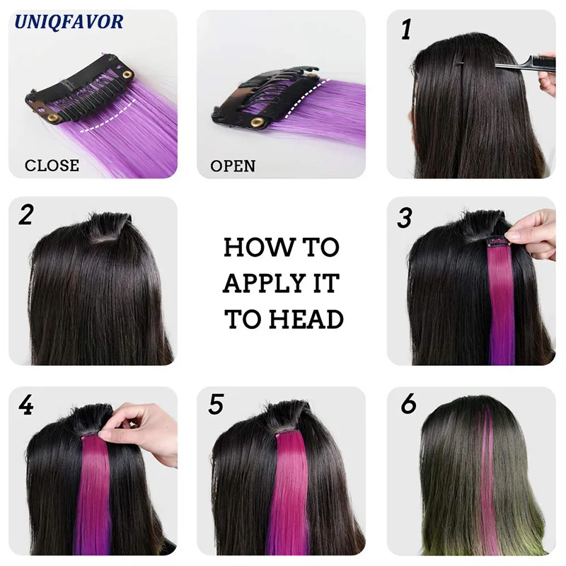 20 Inches Party Highlights Hair Accessories Straight Clip Hair Extensions 1 Clip In Colorful Synthetic Clip Hair Extensions