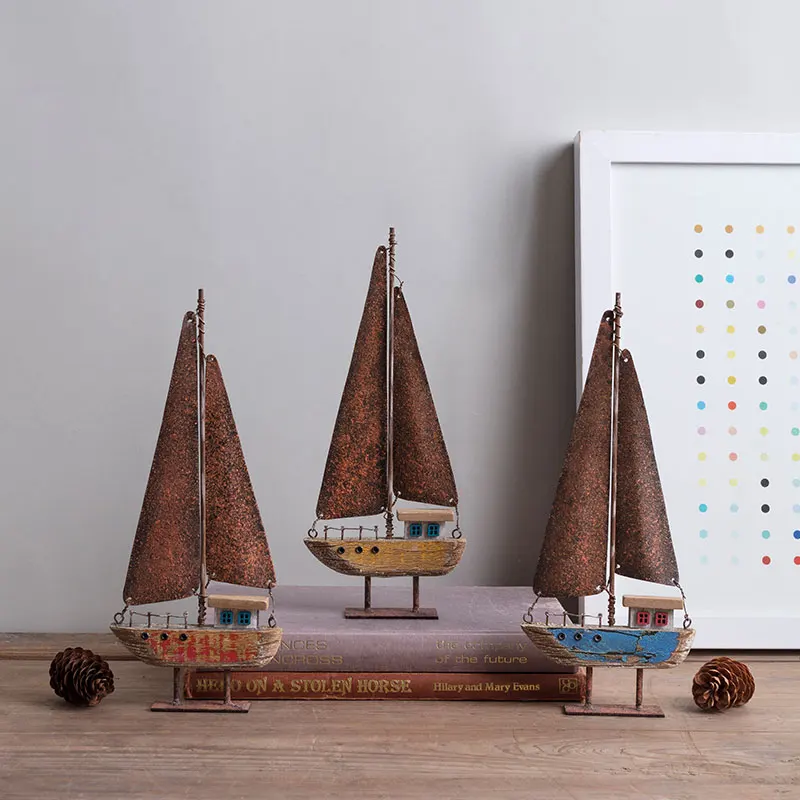 YBOX handmade wooden yellow boat with iron vintage home decoration boat