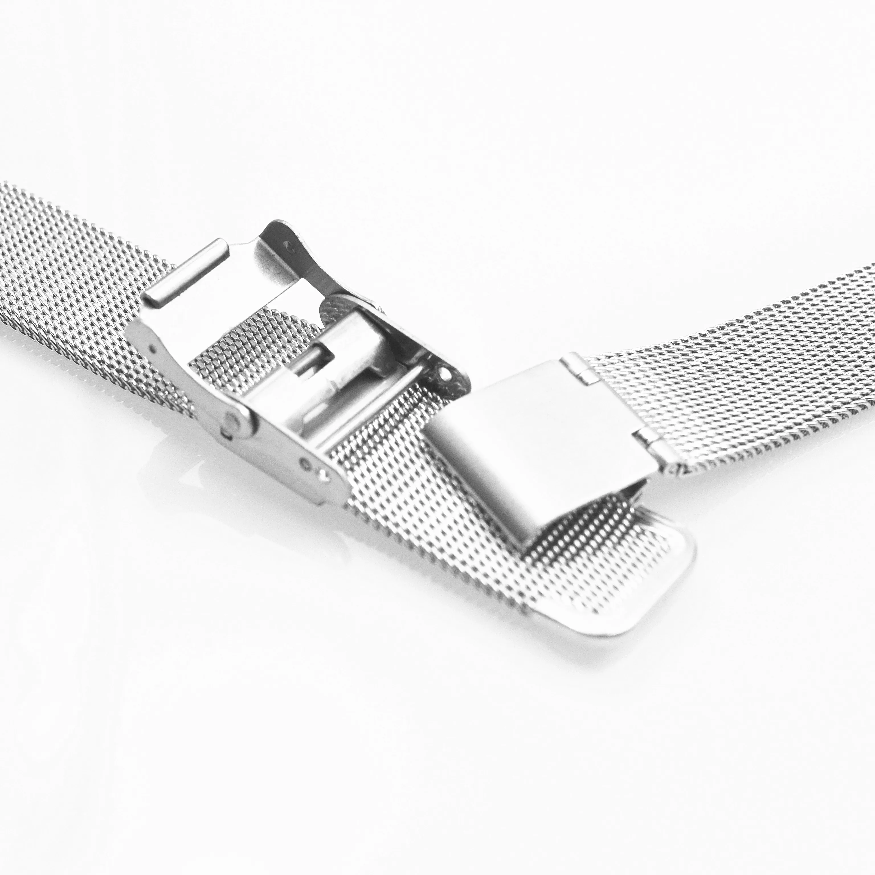 New  product 0.4mm wire black stainless steel mesh watch band with safty buckle for smart bracelet smart watch 14 - 22mm