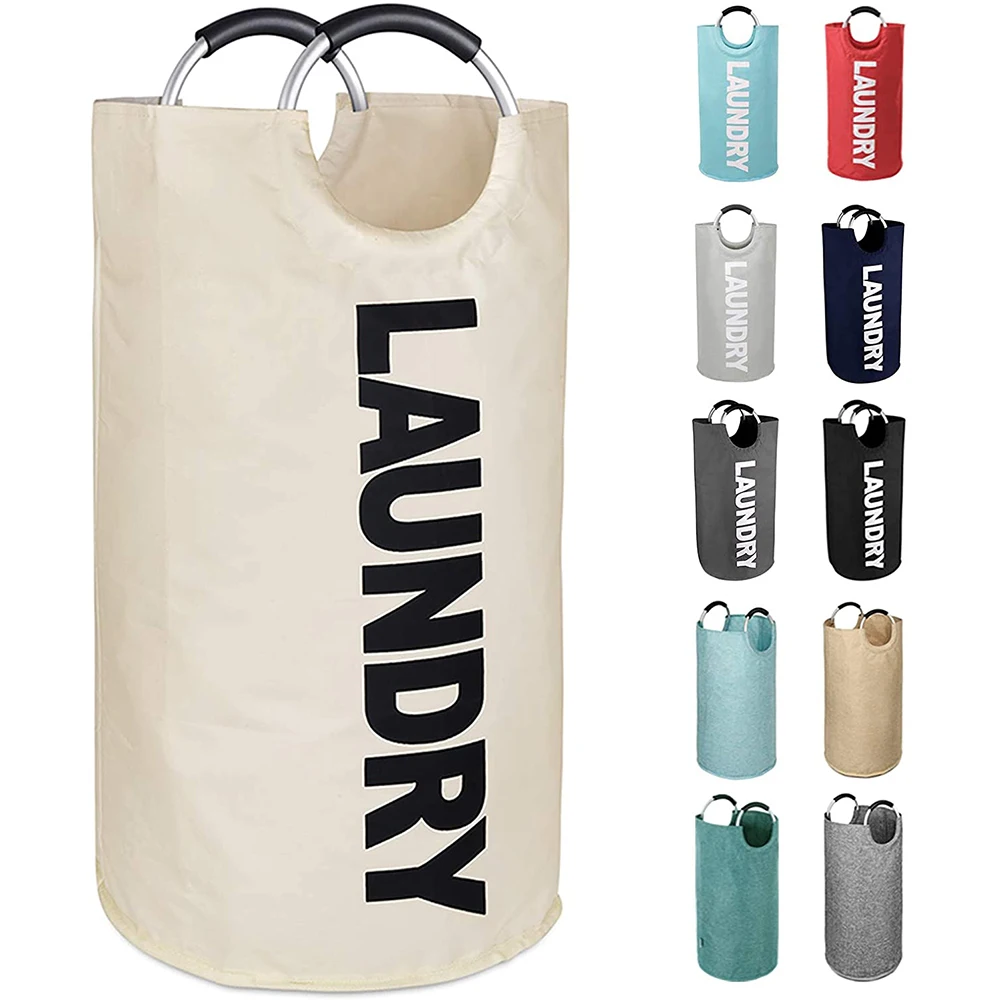 Custom Logo Printed Eco Oxford Fabric Round Shape Folding Clothes Washing Hamper Collapsible Laundry Basket