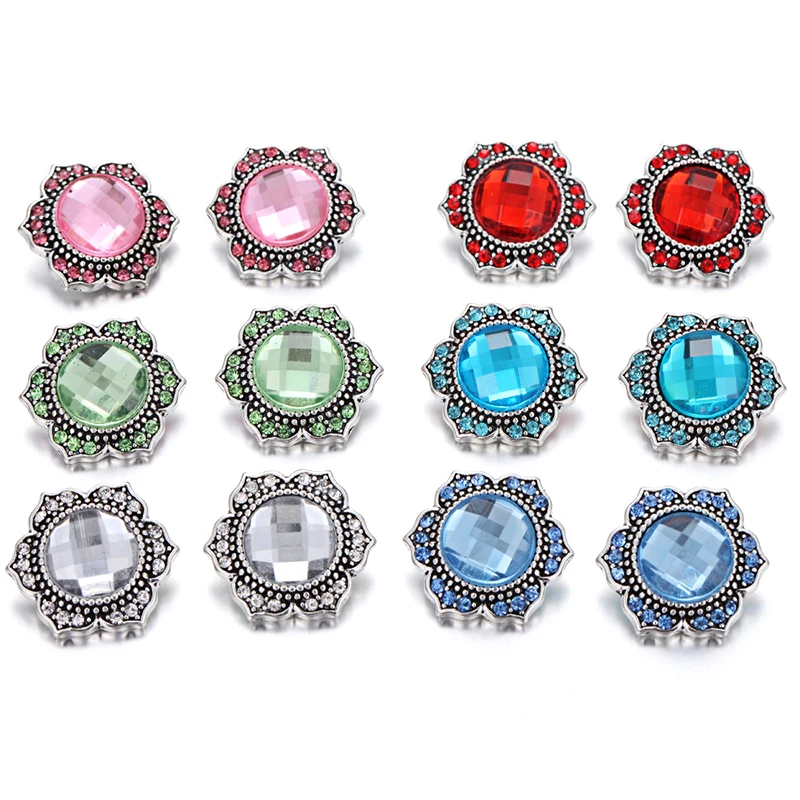 
Snap Jewelry Rhinestone Flower 18mm Snap Buttons Fit Bracelet Necklace Mixed Style Snaps Buttons Jewelry 