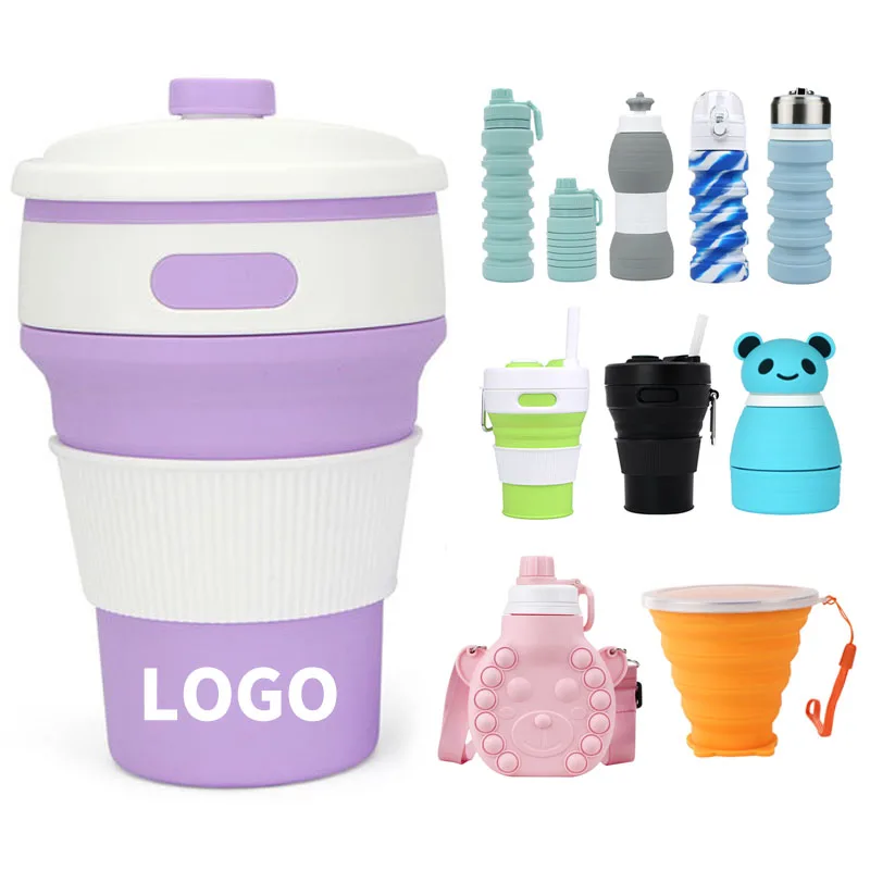 Collapsible Outdoor Travel Sports Portable Camping Fold Up Drinking Coffee Cups Mugs Cup Silicone Folding Foldable Water Bottle