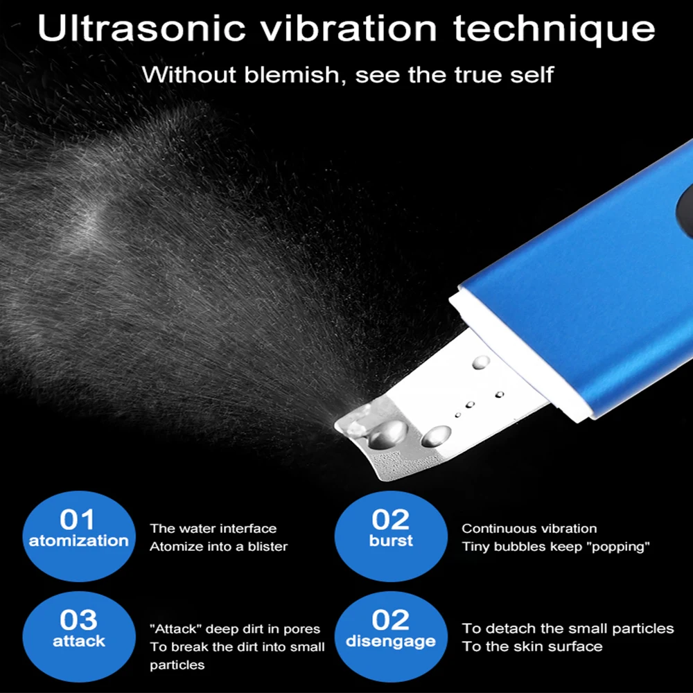 Factory Price Portable EMS Skin Scraper Ultrasound Facial Deep Cleansing Machine With Heating Function Blackhead Remover Device