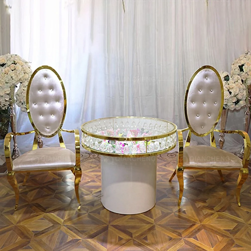 Luxury Modern Design Wedding Gold Stainless Steel Round Back Dining Banquet With Armrest Chair