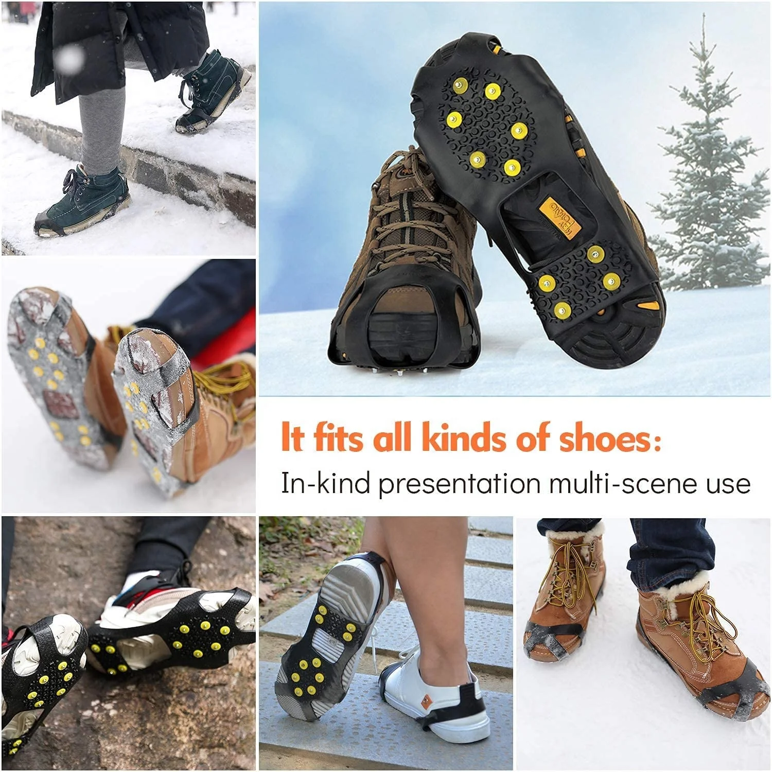 Anti-Slip Silicone Portable Walk Traction Cleats  Spikes Ice Cleats Anti Slip 10 Spikes Shoe Climbing Crampons For Ice