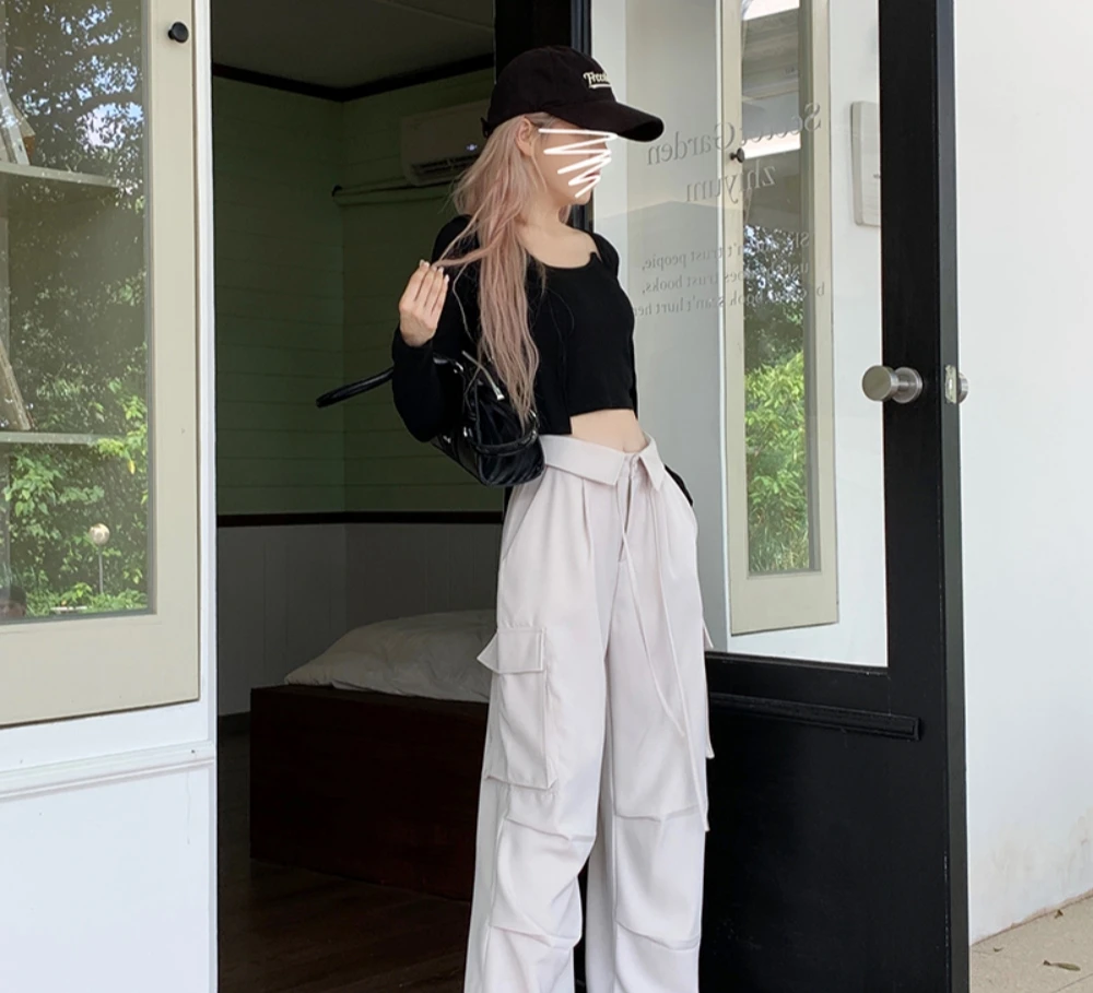 White overalls pantaloons hip-hop jazz dance pants casual style baggy sweatpants