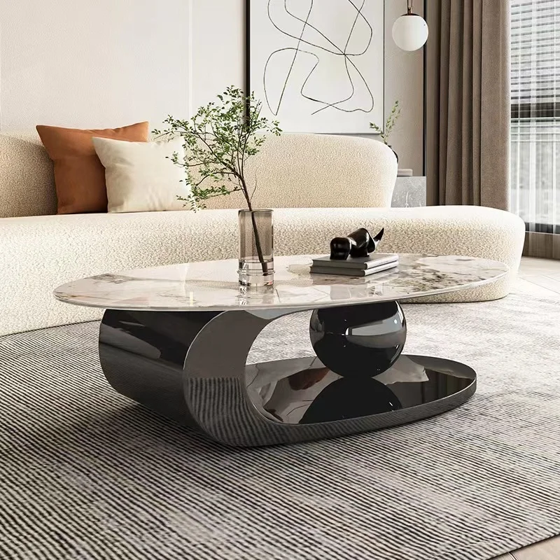 Modern Luxury Marble Coffee Table Creative Interior Decoration Coffee Table Set Center Table Sintered Rock Top Stainless Steel